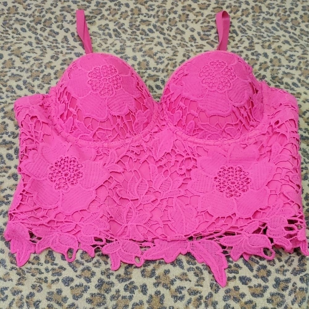 Love Culture Hot Pink Crochet Lace Bralette Guipure Floral